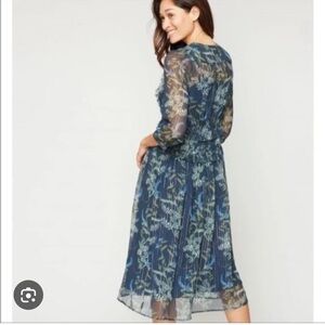 Roller Rabbit Fairytale Garden Silk Midi Dress Blue Metallic L